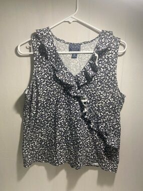 Chaps  Floral Ruffle V-Neck sleeveless top